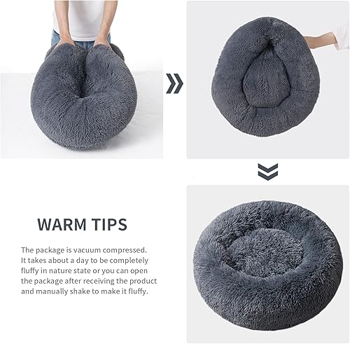 Miniatura 4 de Camas para perros medianos, cama para perros con forma de dona antiansiedad, cama redonda calmante para cachorros, cama para perros de piel
