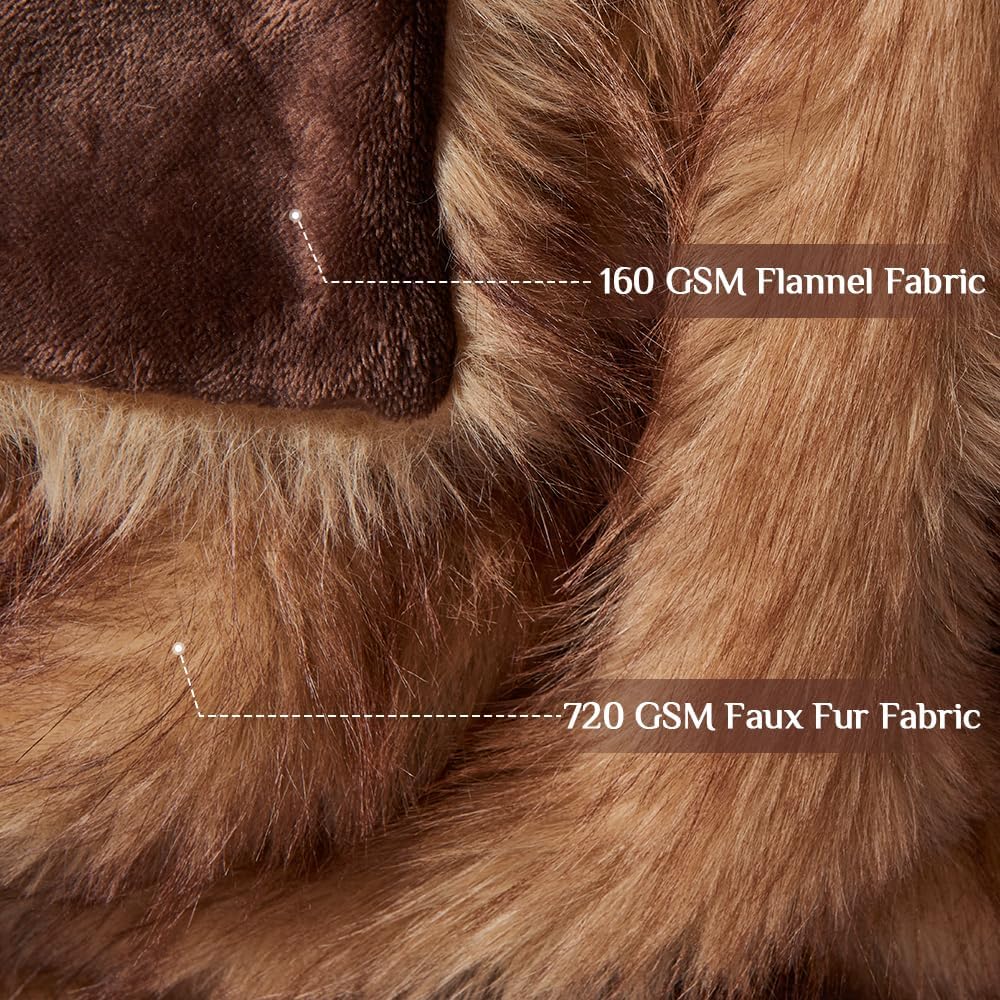 Fluffy Faux Fur Throw Blanket – Super Soft Warm Thick Plush Blanket for Bed, Couch & Office, Cozy Fuzzy Throw with Flannel Backing,90"x90", Brown - Image 9