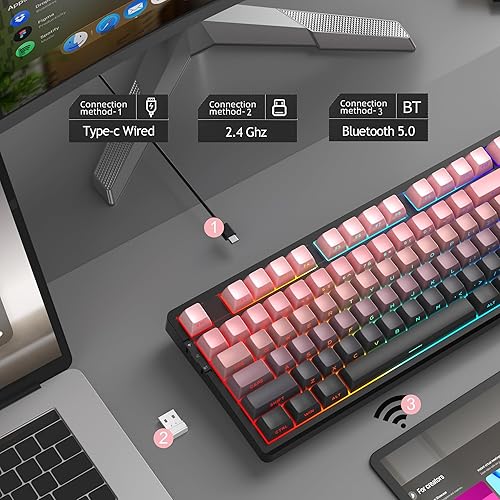 Miniatura 2 de MageGee LIGHT87 Teclado cremoso inalámbrico, estructura de junta, retroiluminación RGB, 2.4GUSB-CBT5.0 Teclado mecánico intercambiable en caliente