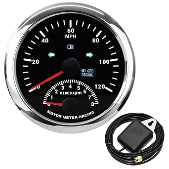 MOTOR METER RACING W Pro 85mm 2in1 GPS Speedometer Rev Counter | 3-3/8", 120 MPH, 8000 RPM, Odometer, Indicator Light, Black Dial, White LED, For Car Motorcycle Truck Marine, 12V, 24V