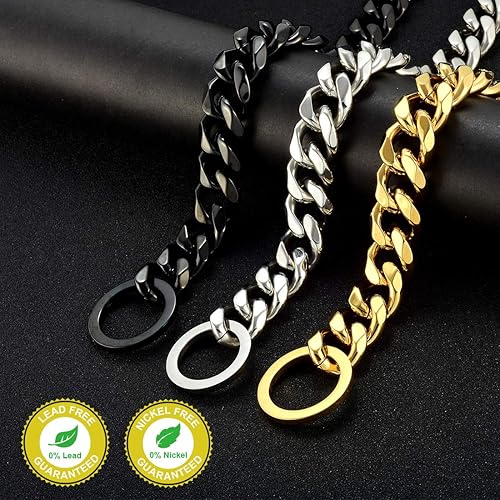 Miniatura 4 de Collar de cadena para perro, oro de 18 quilates, acero inoxidable altamente pulido, eslabones cubanos fuerte, resistente, a prueba de mordidas,