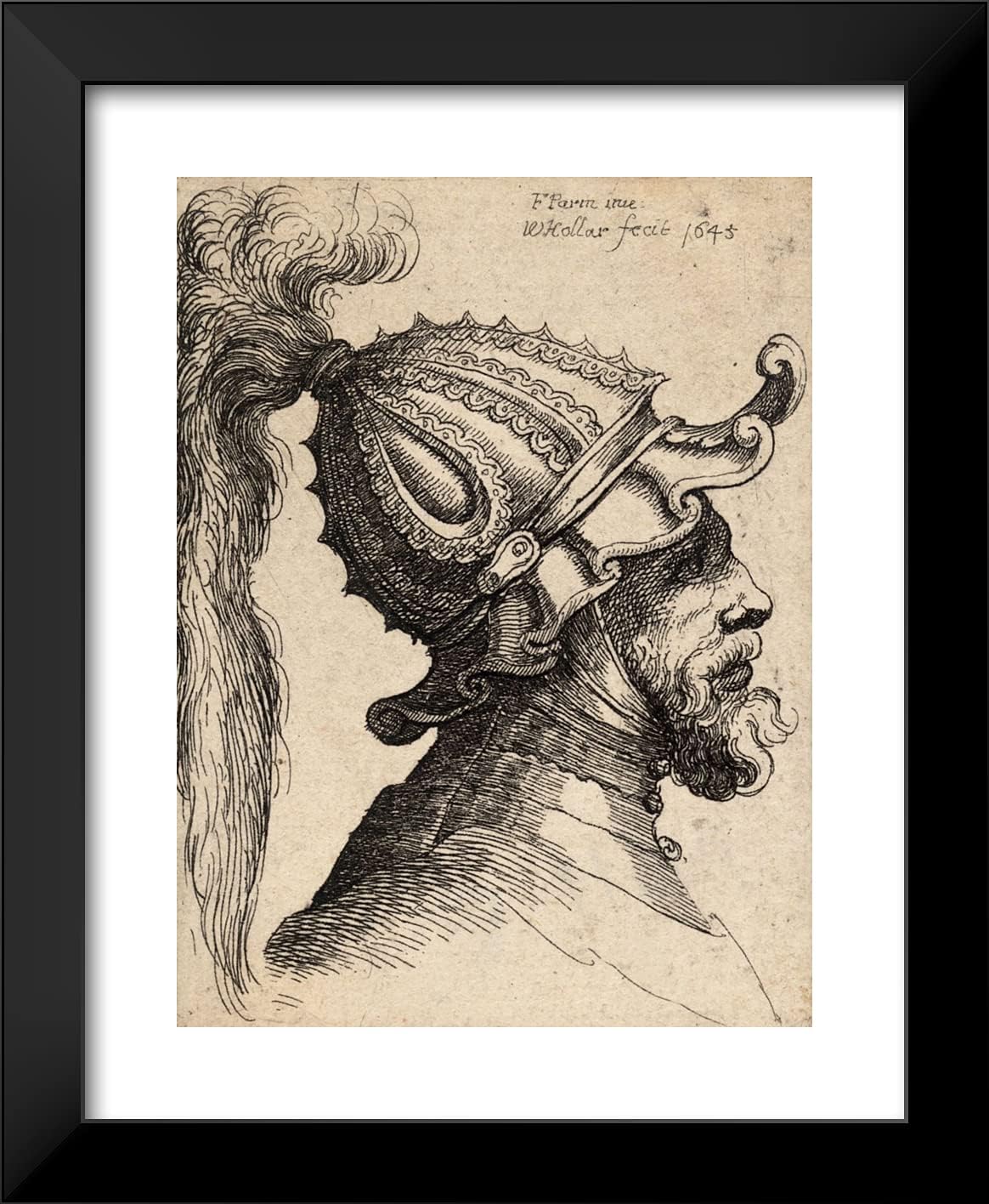 ArtDirect Parmigianino, Girolamo 20x24 Black Modern Framed Art Print Titled: Helmet With Wavy Brim