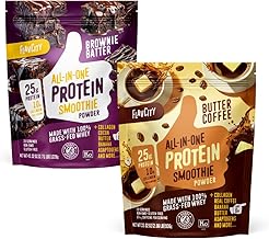 FlavCity Butter Coffee & Brownie Smoothie Bundle - 25g Grass Fed Whey Protein Powder & Collagen in Chocolate and Coffee Flavors - Gluten Free (20 Servings Each)