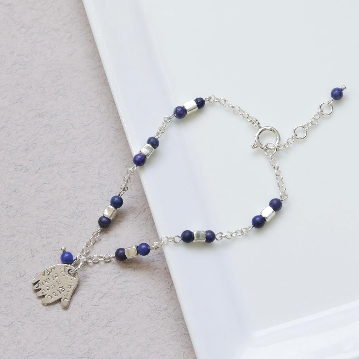 ADITA GOLD Lapis Lazuli Bracelet for Women with Hamsa in 925 Sterling Silver - December Birthstone,Handmade Birthstone Bracelet for Women, Lapis Lazuli Beads - Jewelry Gift for Her - Image 3