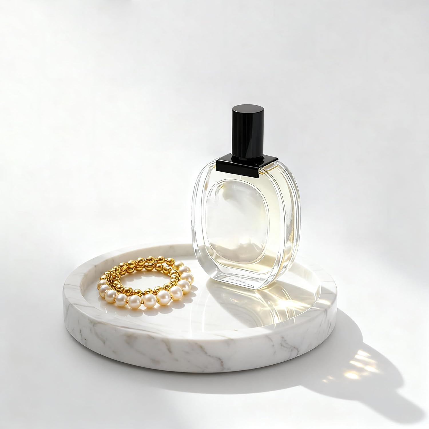 Natural Marble Tray for Rings and Jewelry Dish, 5.91 inch Round Decorative Tray for Kitchen, Vanity, Bathroom,Dressing Table, Bedside Table, Home Decor, White (NS027)