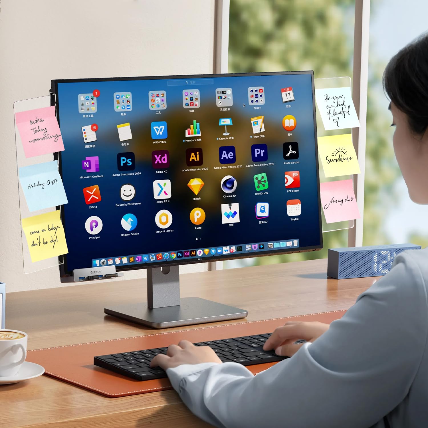 2 Pack Monitor Memo Board | Transparent Side Panel For Slim/No-Edge Monitors | Sticky Note Holder, Phone Stand