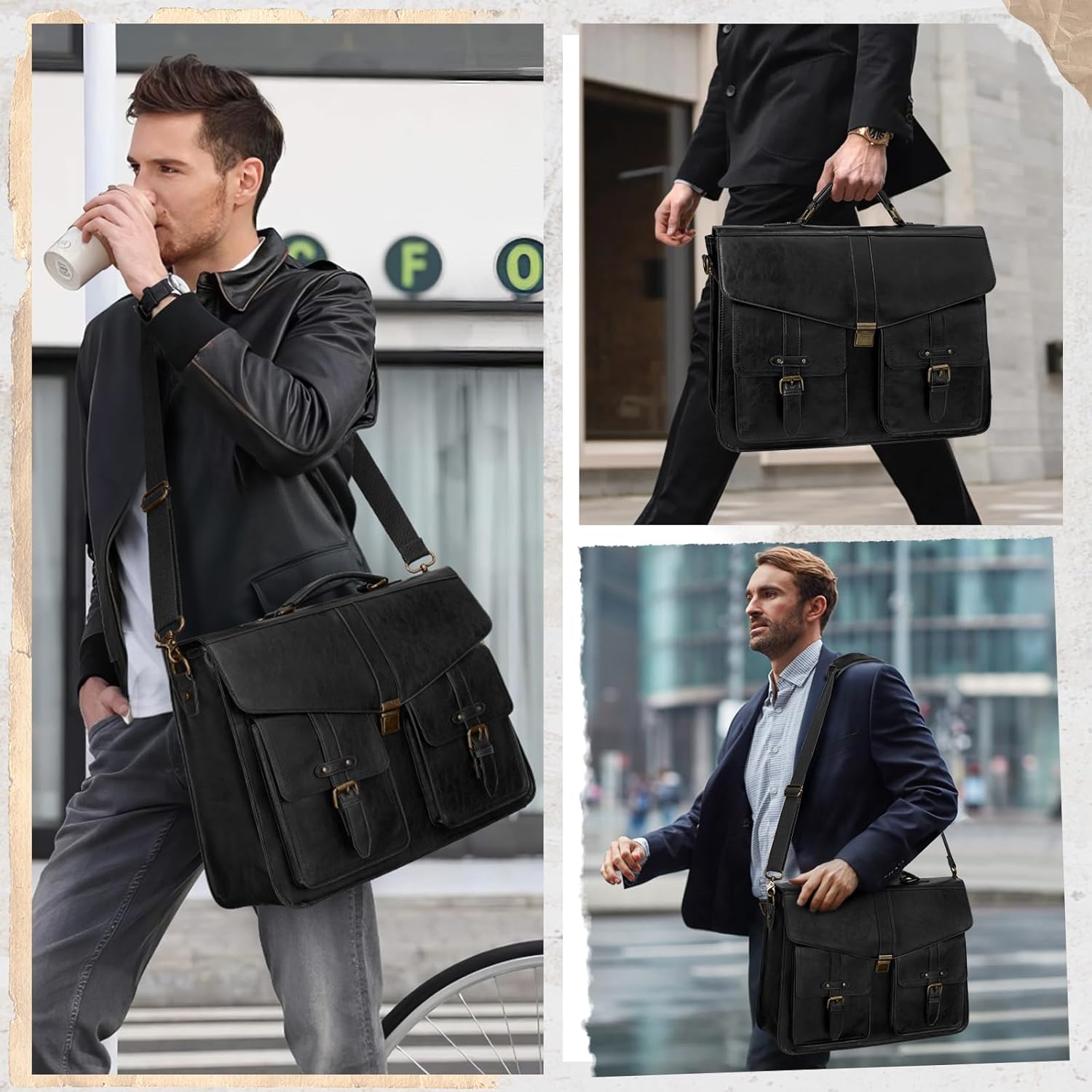 RAINSMORE 17.3 Inch Men's Messenger Bag, PU Leather Laptop Briefcase for Work, Office & Business Travel, Spacious Satchel Bag - Image 2