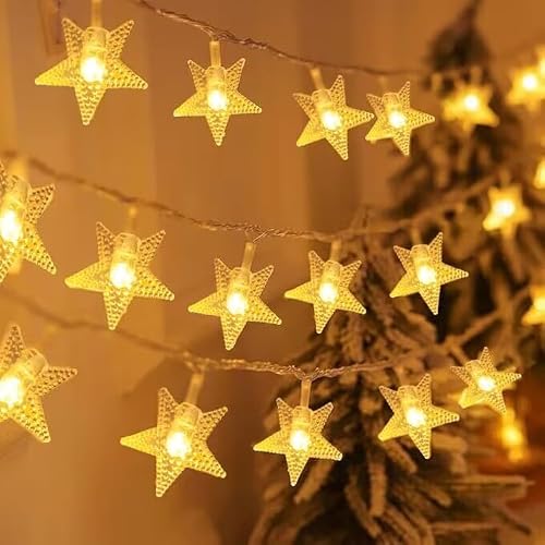 Star String Lights Battery Operated,10ft 20 LED Star Fairy String Lights, Battery Powered Christmas Lights for Indoor Outdoor Wedding Party Christmas Tree Ramadan Bedroom Patio Decoration Warm White - 10ft Star Lights-1pack
