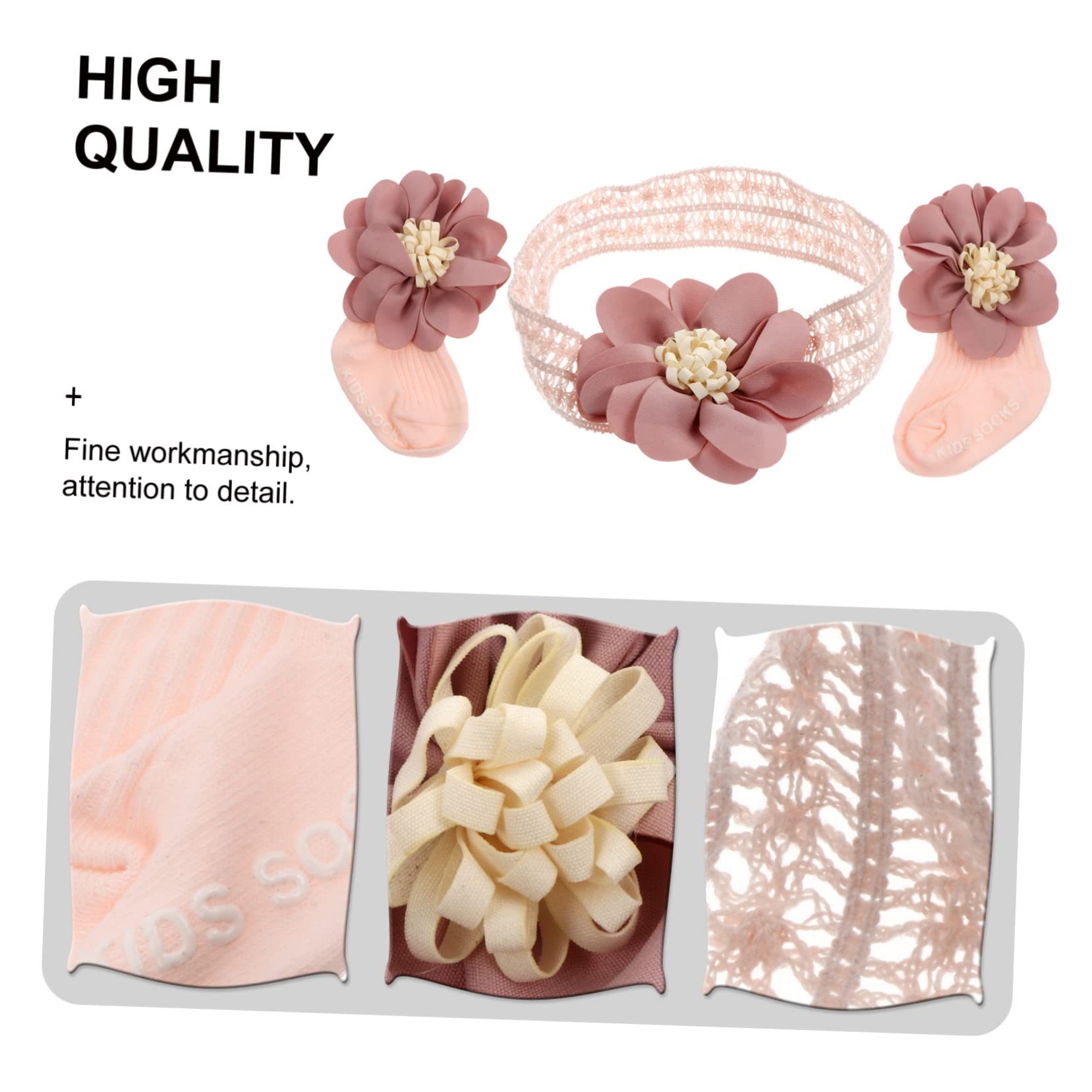 Abaodam Luxurious Newborn Hairband Socks 1 Set Soft Cotton Lace Trim Perfect for Birthday Baby Accessories
