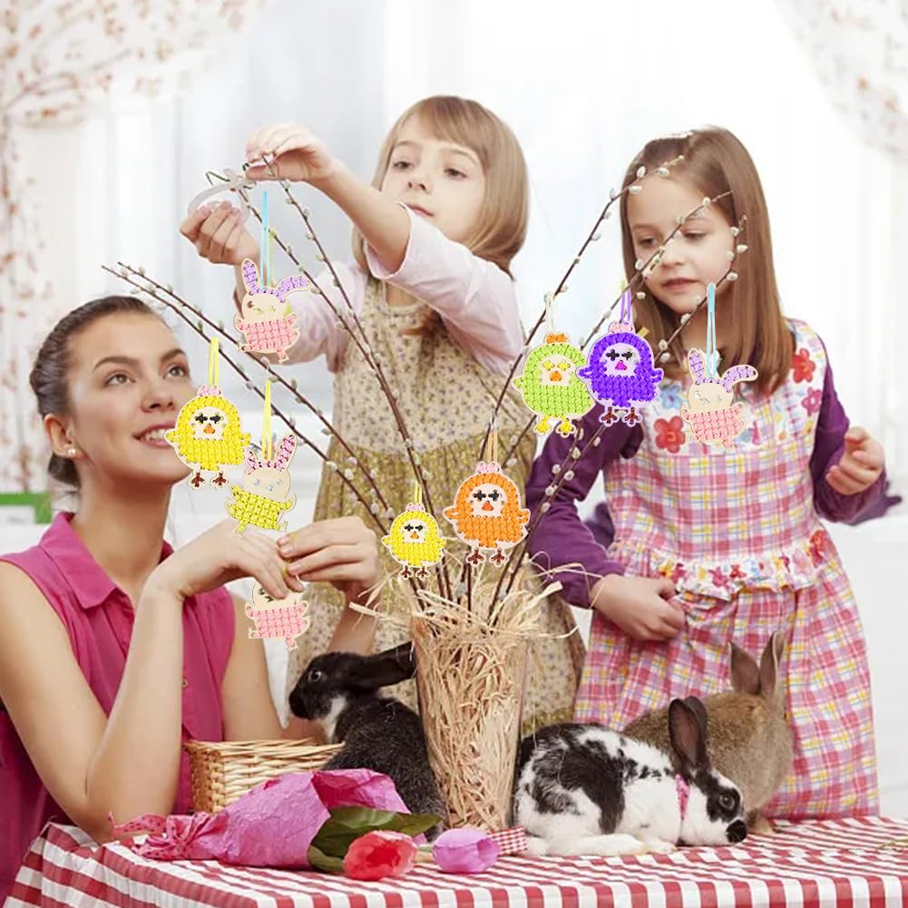 Kit Point De Croix Pâques JSRQT - 5 Décorations Œufs En Bois - Pour Débutants Et Enfants - Loisirs Créatifs