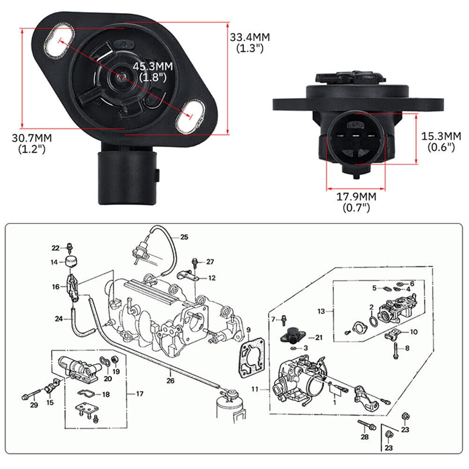 Capteur de position du papillon Compatible avec Honda Prelude