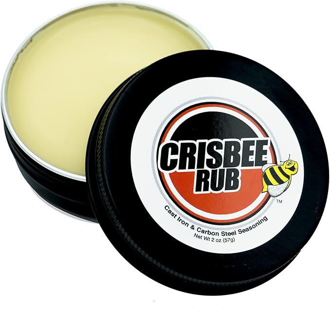 Crisbee Rub Cast Iron and Carbon Steel Seasoning - Family Made in USA - The Cast Iron Seasoning Oil & Conditioner Preferred by Experts - Maintain a Cleaner Non-Stick Skillet