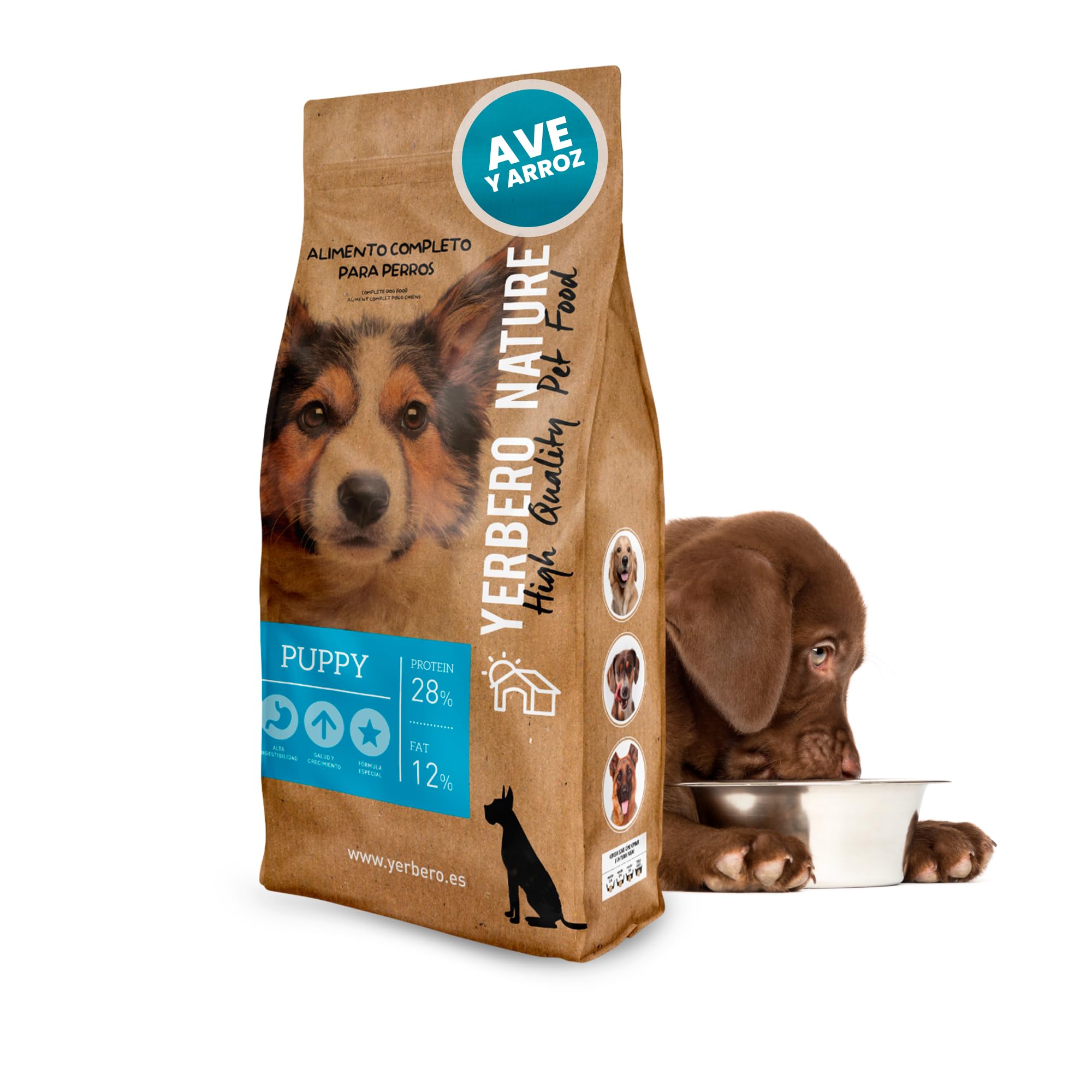 Yerbero Nature Puppy Pienso para Cachorros, Comida para Perros Premium con Alto Valor Proteico (28%), Pienso Perros Cachorros para Salud y Crecimiento 10kg