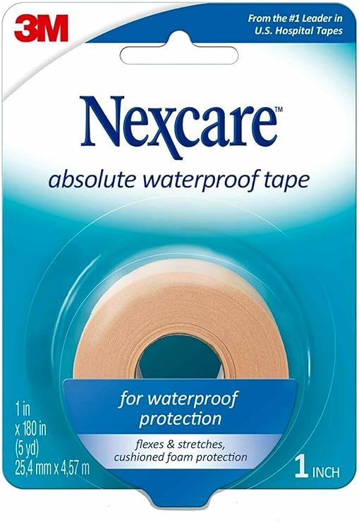 Nexcare 731 First Aid Waterproof Tape w/Dispenser,1-Inch x180-Inch, Flexible