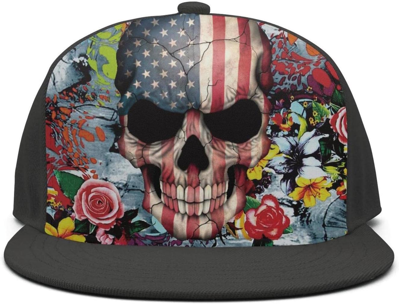 American Skull Cap Fitted Flat Brim Baseball Caps Snapback for Men Women Trucker Hat Black