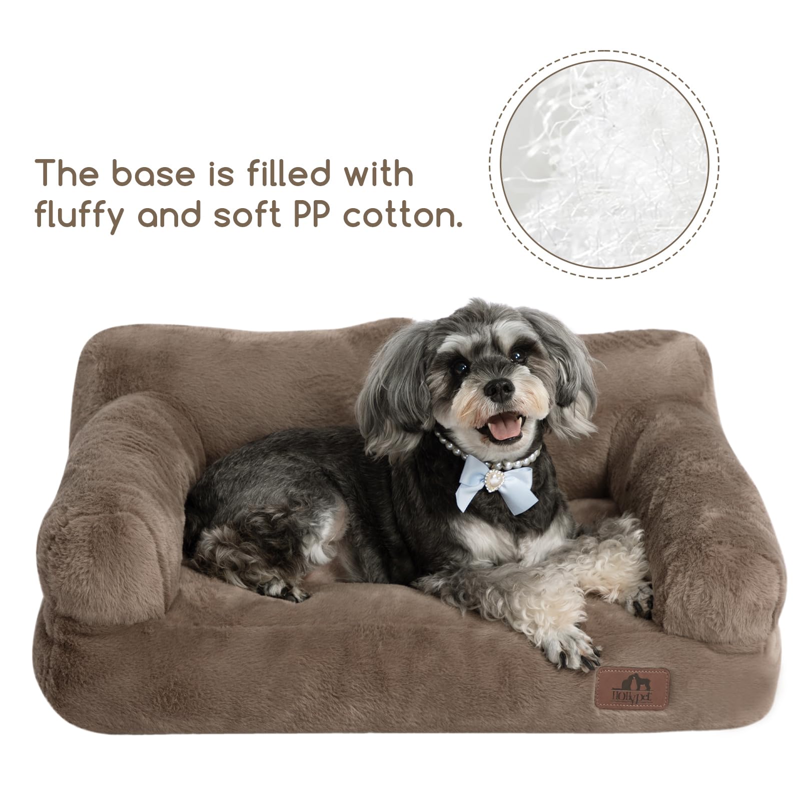 Hollypet Fluffy Plush Pet Sofa Soft Calming Pet Sofa Beds for Medium Small Cats and Dogs, Dark Brown