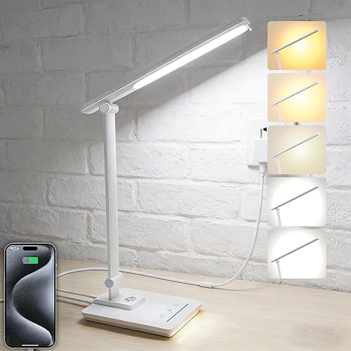 TECHNOVA Lámpara de escritorio LED con 5 temperaturas de color | Regulación continua deslizante y temporizador de un solo toque | Diseño plegable y