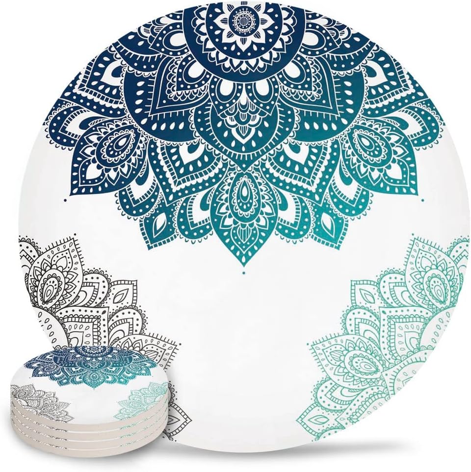 Mandala Pattern Gradient Ceramic Coasters Waterproof Tea Cup Mat Christmas Home Decor(6pcs)