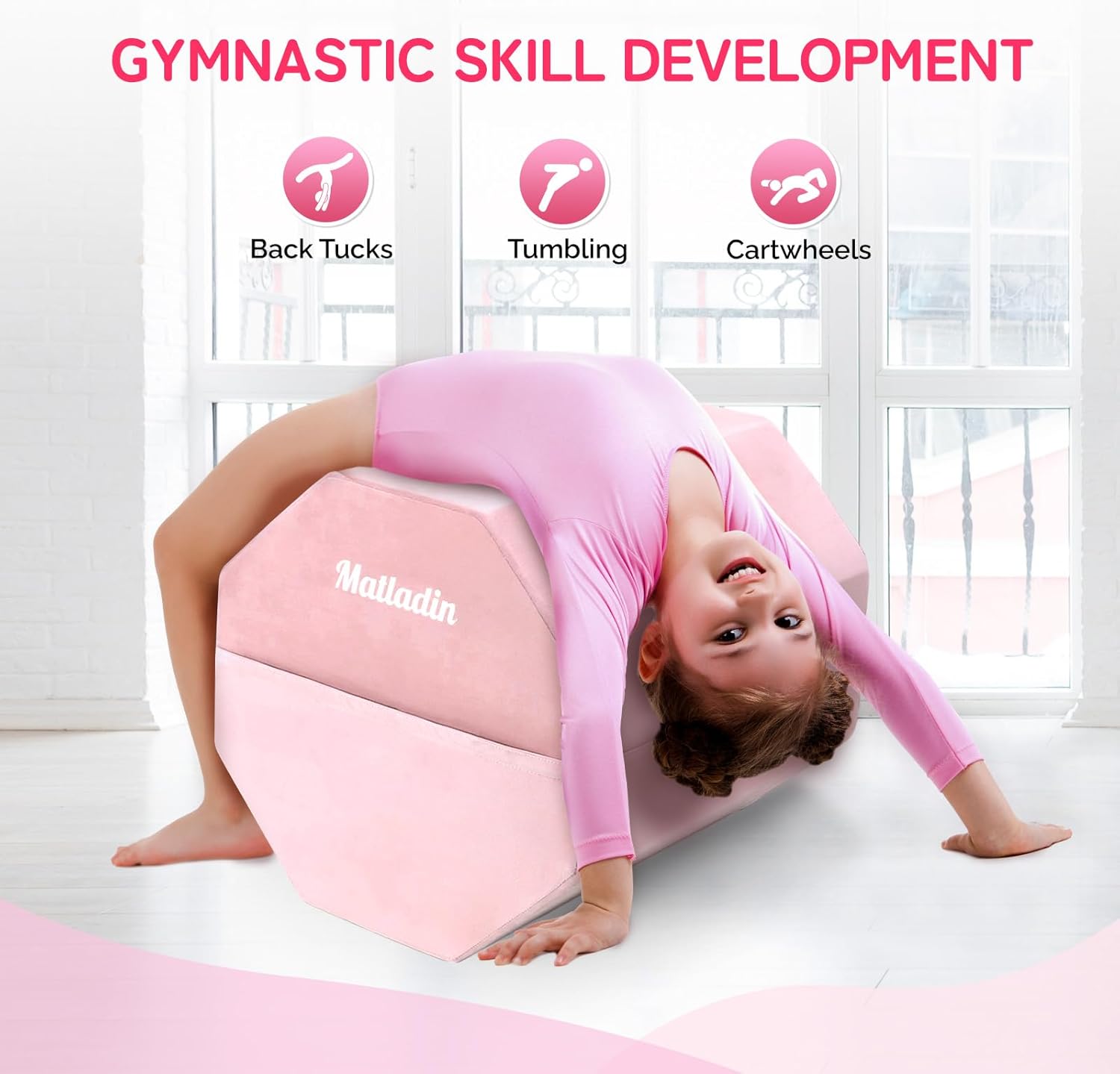 Matladin Gymnastics Octagon Mat, 24"x26" Tumbling Equipment with High Density Sponge Filling, Exercise Mats for Cheerleading Martial Arts and Home Gym Use