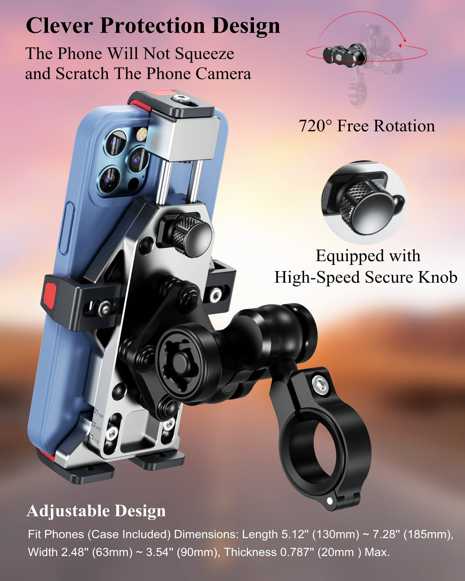 BRCOVAN Lega Alluminio Supporto Telefono Motociclo con Smorzatore Vibrazioni, Metallo Porta Cellulare Moto, ATV Bici Bicicletta Scooter Manubrio Porta Telefono per 4.7''-7.2'' Smartphone