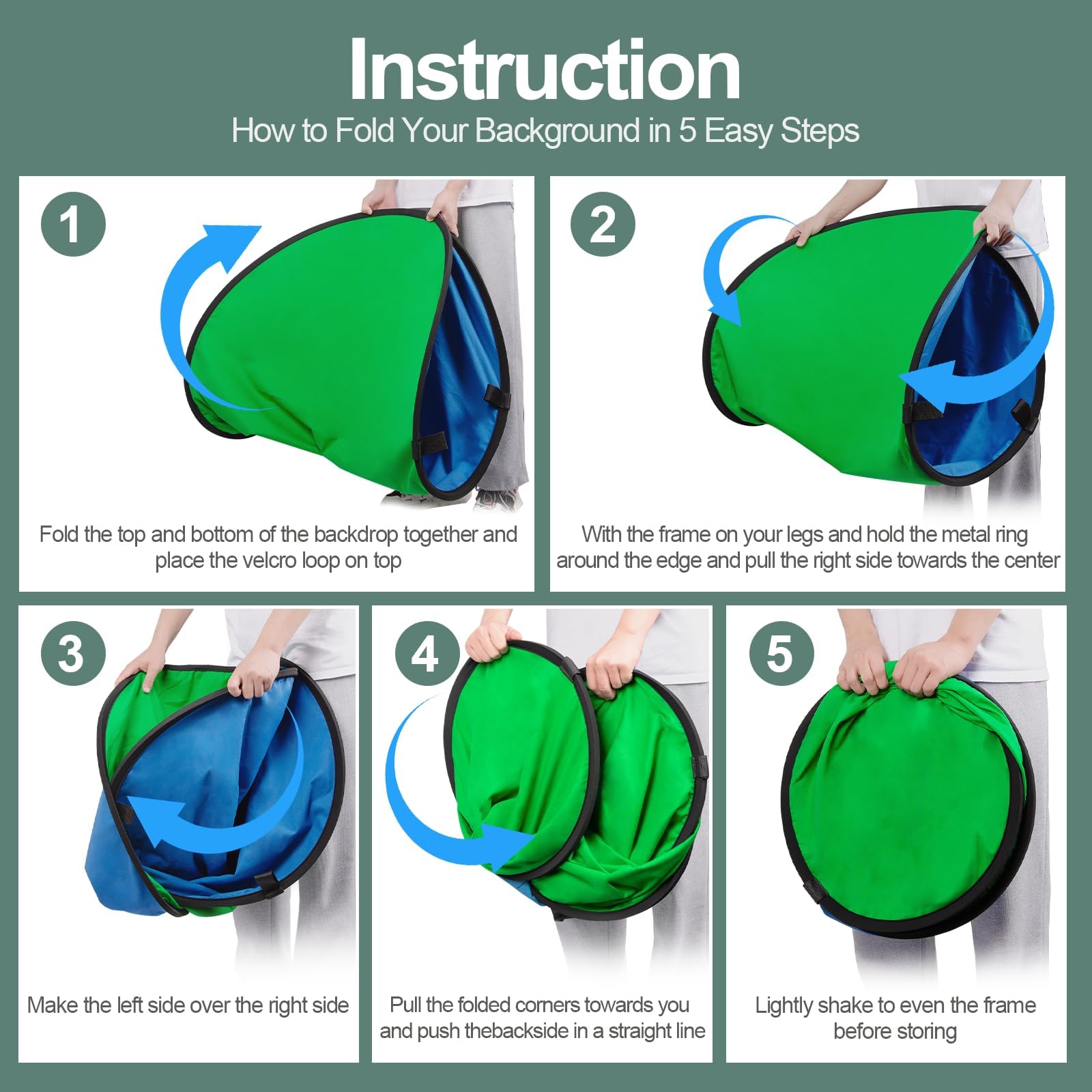 EMART Sfondo con schermo verde blu, sfondo pieghevole su entrambi i lati con borsa per il trasporto, sfondo pop-up portatile per fotografia, live streaming, interviste (99,3 x 59,4 cm)