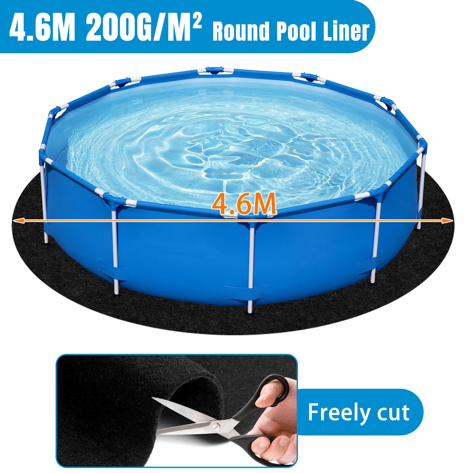 Tapis de Sol Piscine Extérieur, Tapis de Protection Piscine 200 g/m² Rond 4,6 M 3,3 kg, sous-Couche Piscine pour Piscine et Spa, Tapis de Protection pour Bain à Remous et Piscine de Jardin