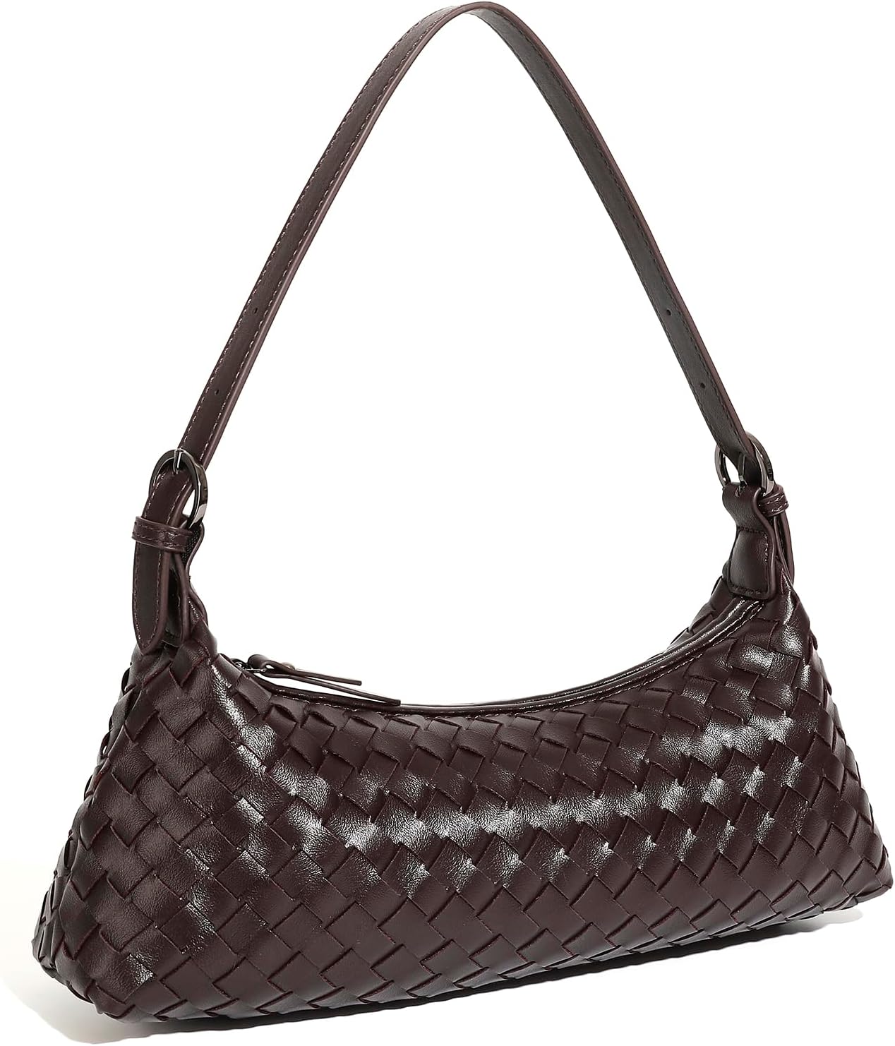 Shoulder Bags for Women, Woven Leather Crossbody Bag Small Hobo Cute Purse Tote Handbag Clutch, Coffee - Image 6