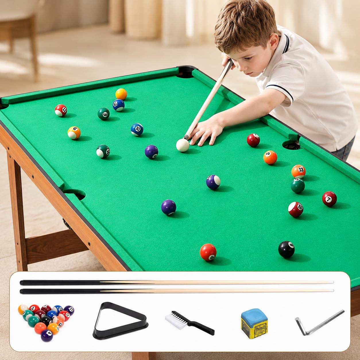 Mini Tavolo da Biliardo Pieghevole in Legno con Accessori Completi, per Bambini e Famiglie