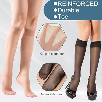 12 Pairs Knee High Socks Pop Socks For Women,Light Skin Color Women's Knee Socks,Sheer Long Socks Stockings For Women Nude Knee High Tights Sheer Nylon Stockings For Women,Ladies Nylon Knee Socks