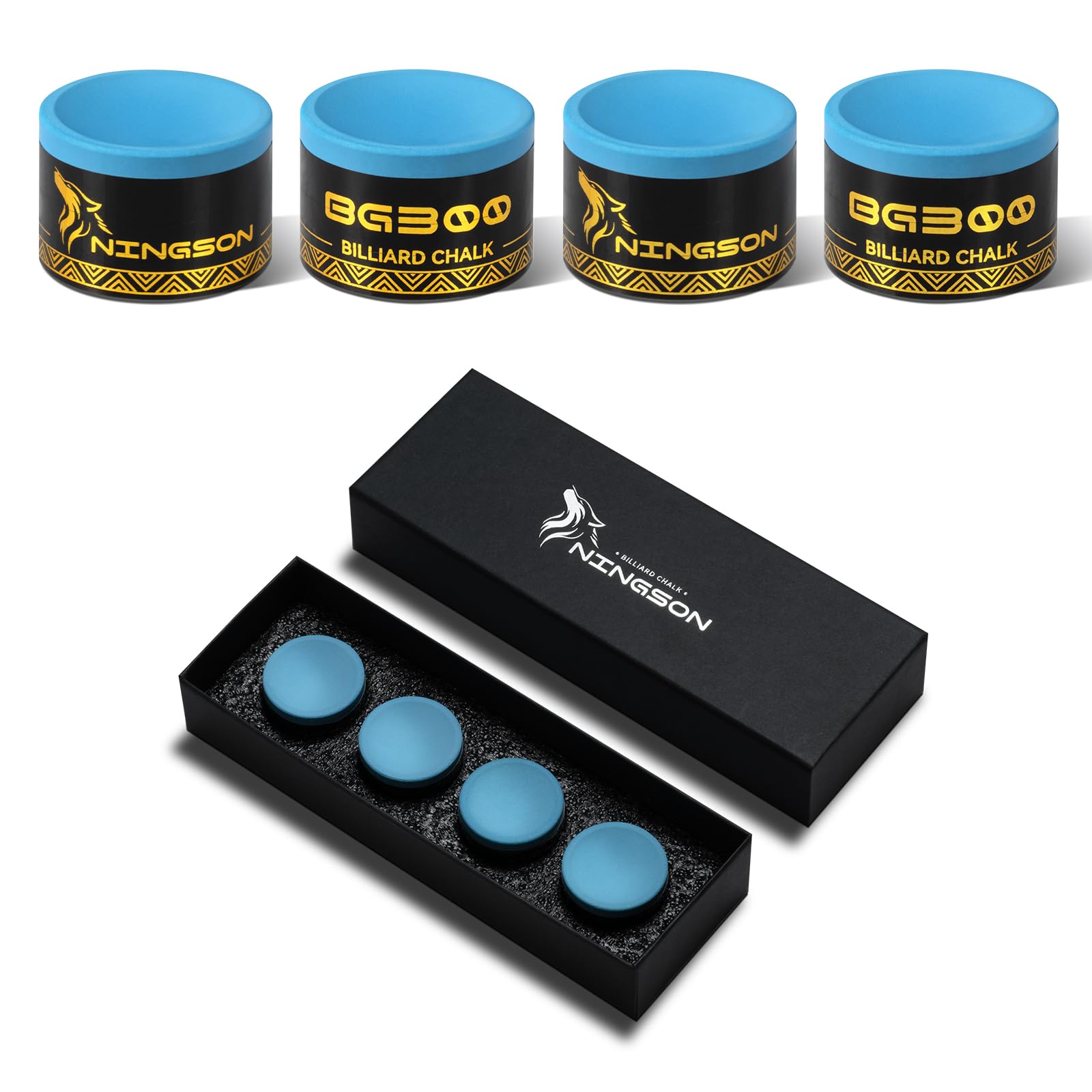 NINGSON Pool Cue Chalk 4 Pack, Nano Billiard Chalk Round Cue Chalk, Smooth Low Residue Pool Chalk, Reduce Miscue, Durable Long Lasting Chalk for Pool Table, Bars, Clubs & Home – Blue