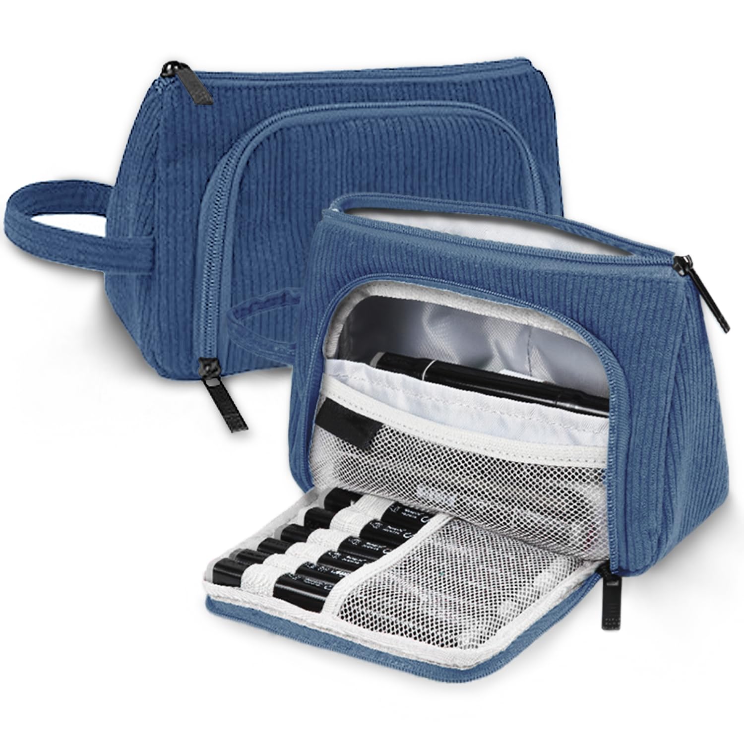 YAGELarge Capacity Pencil Case ，Super Big Pencil Case Zipper Smoothy Pen Case,3 Compartments Pen Bag Pouch Holder for Office School Teen Girl Boy Men Women Adult (Blue-XL), SB941