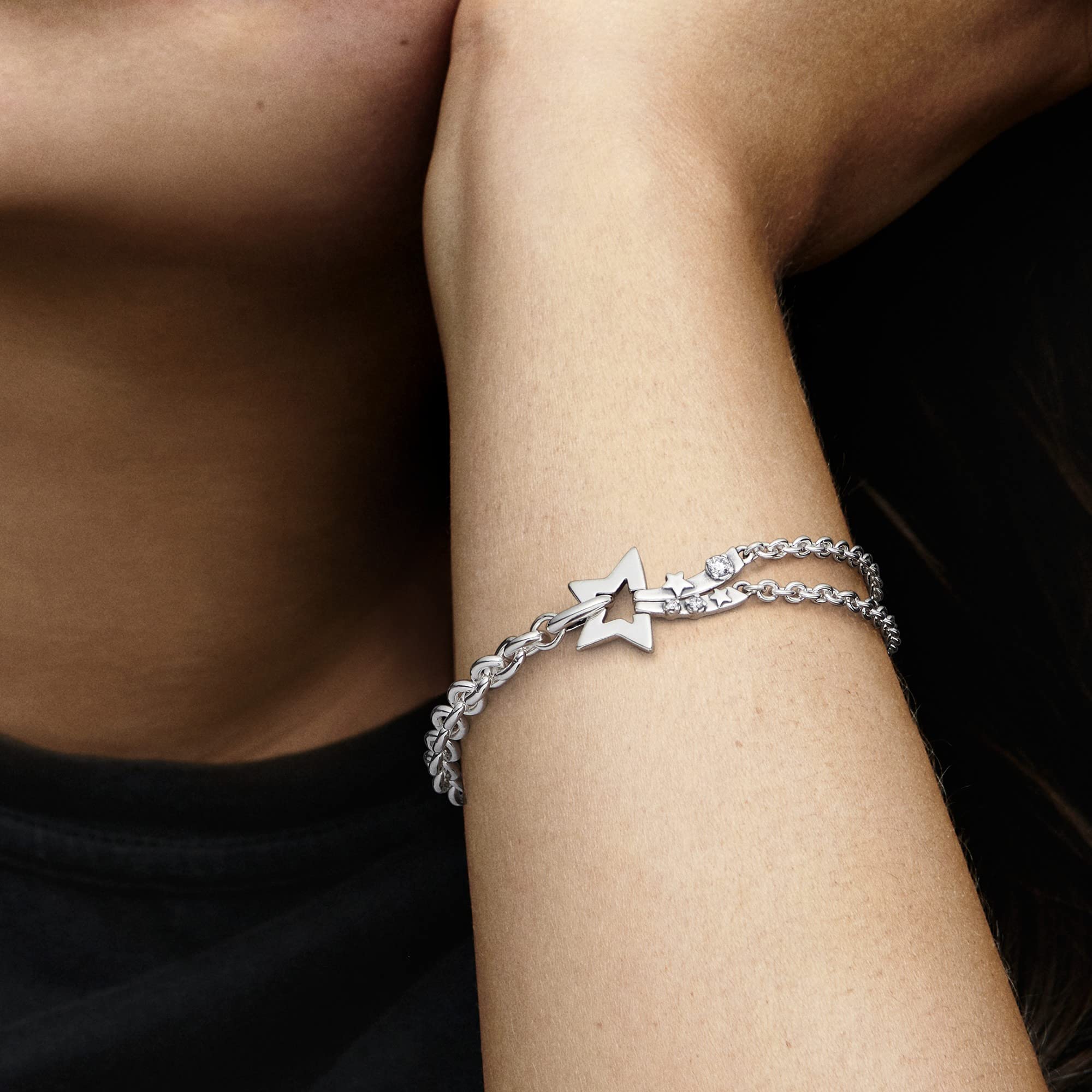 Pandora Moments Bransoletka ze srebra próby 925 z przezroczystą cyrkonią, spadająca gwiazda, 16