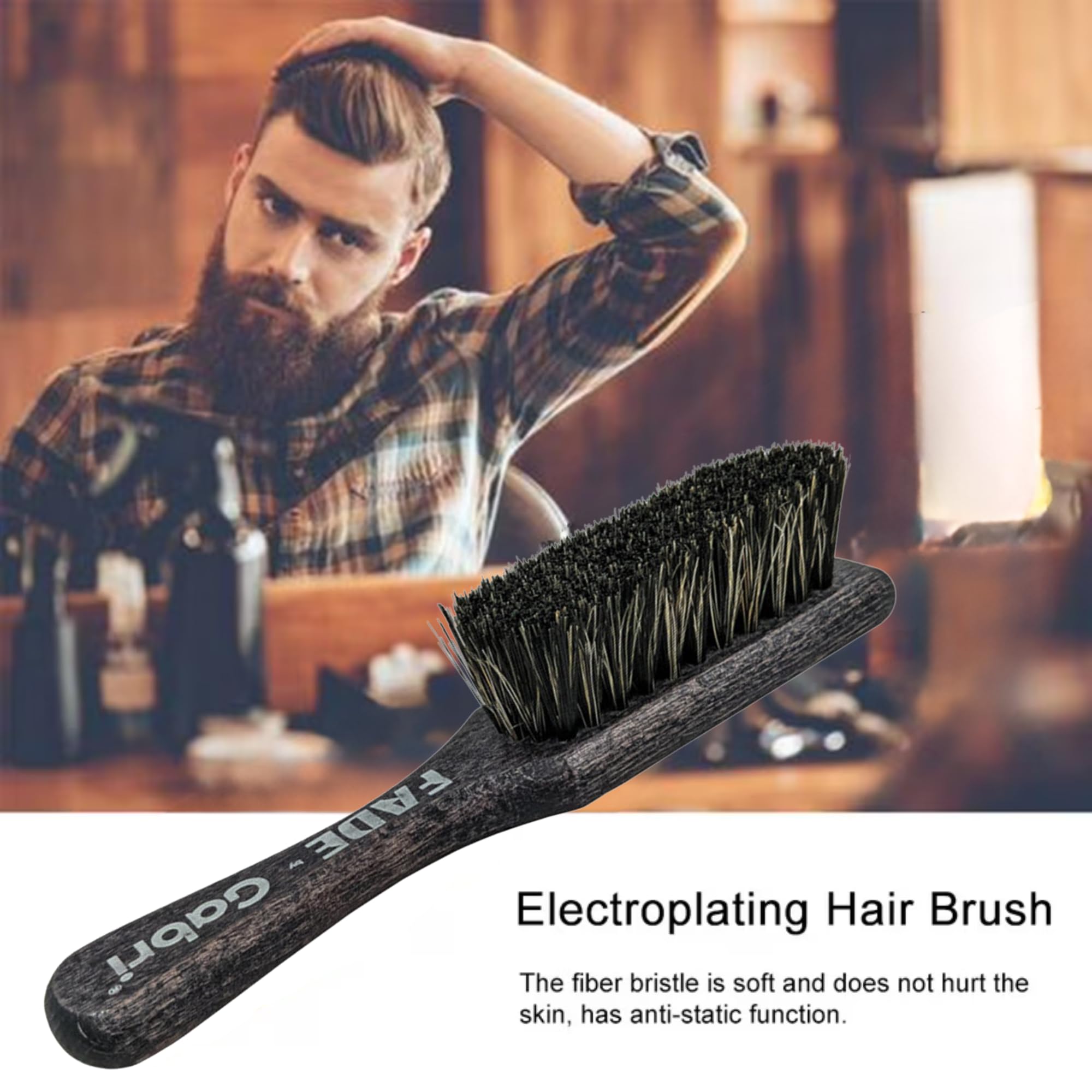 Gabri Men's Grooming Barber Beard and Fade Brush, Premium Wooden Handle, Soft Bristles - Image 4