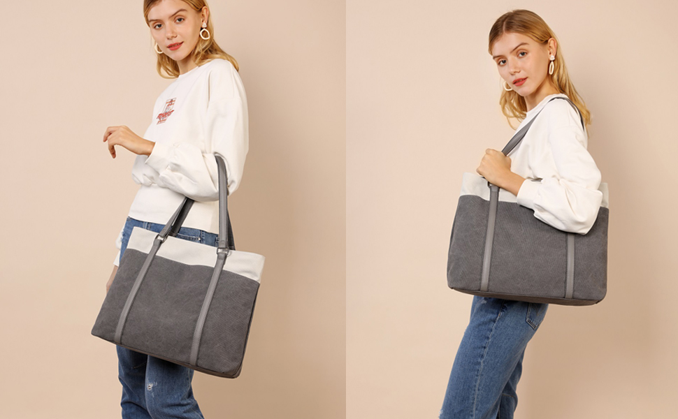 Bolso Tote para mujer grande de lona con múltiples bolsillos miniatura 7