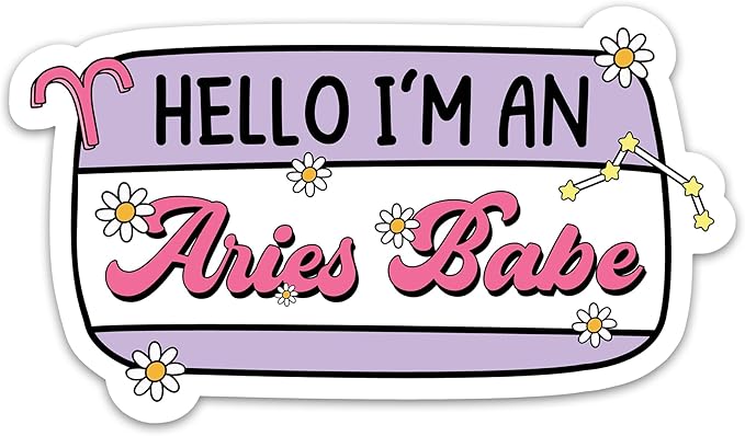 Hello I'm an Aries Baby Sticker Floral Aries Zodiac Sign Sticker Astrology Horoscope Constellation Star Symbols Waterproof Vinyl Stickers for Laptop Water Bottle Journal Decals Gifts for Adults Kids