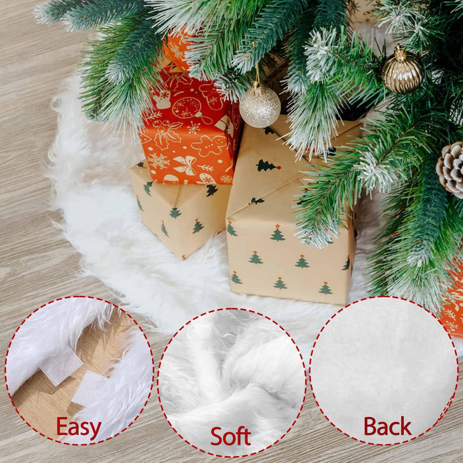 Lot De 2 Jupes De Sapin De Noël Blanches Rondes (40cm) - Tapis Duveteux Avec Velcro - Décoration & Protection Du Sol - 10