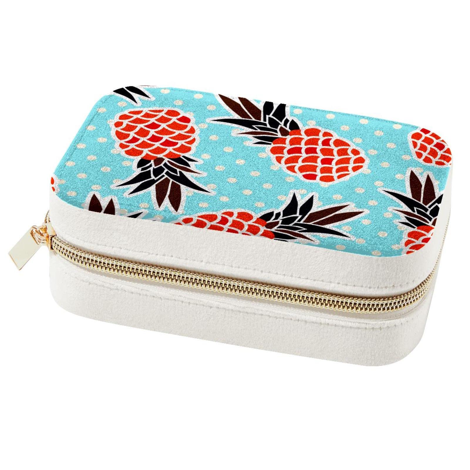 Boîte à bijoux portable ananas bleu pour voyage et rangement bagues femmes