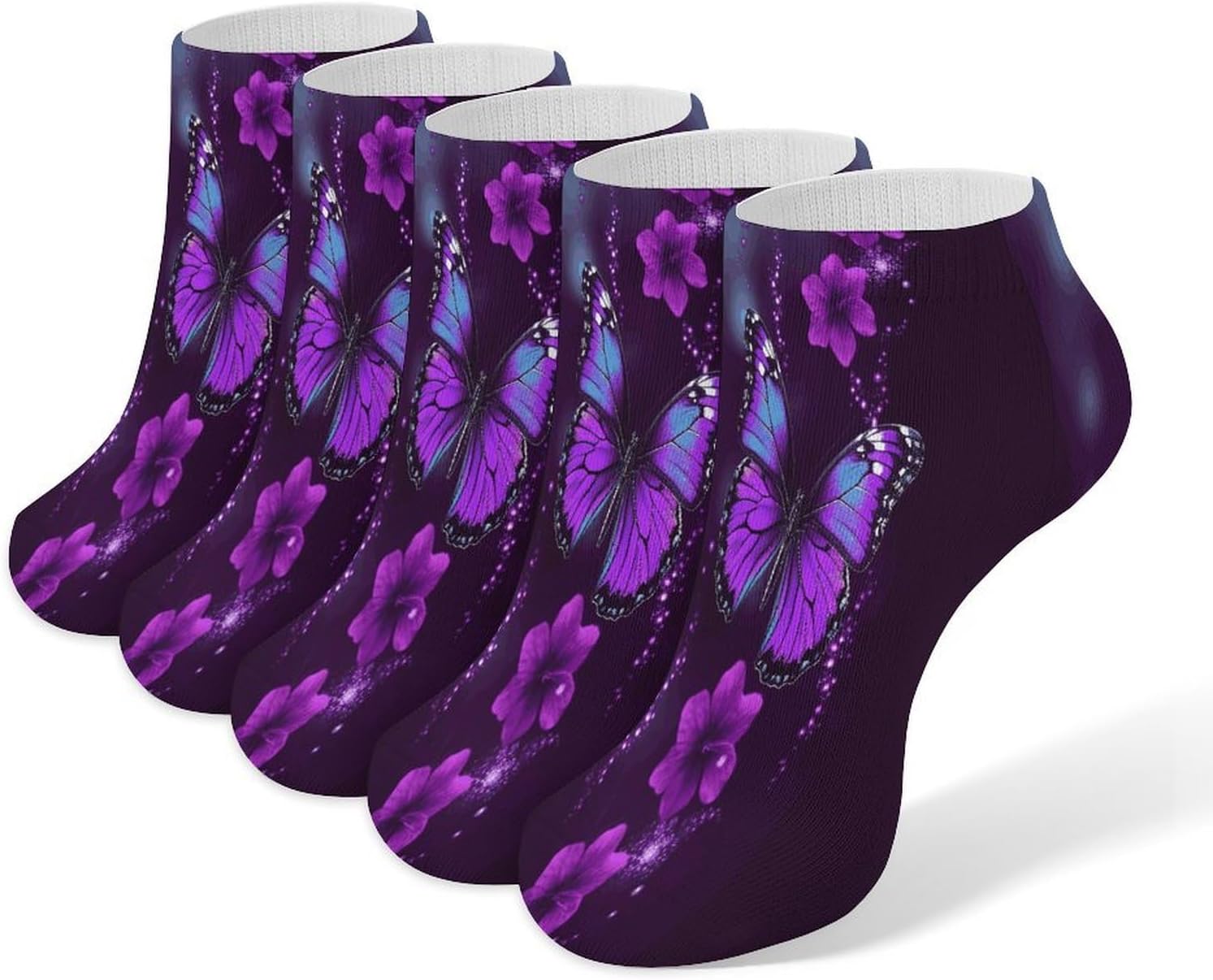 Purple Butterfly Ankle Socks for Men Women 5 Pairs | Comfortable Casual Low Cut Socks, Lightweight No Show Breathable Athletic Socks, Soft Mini Crew Socks for All Seasons