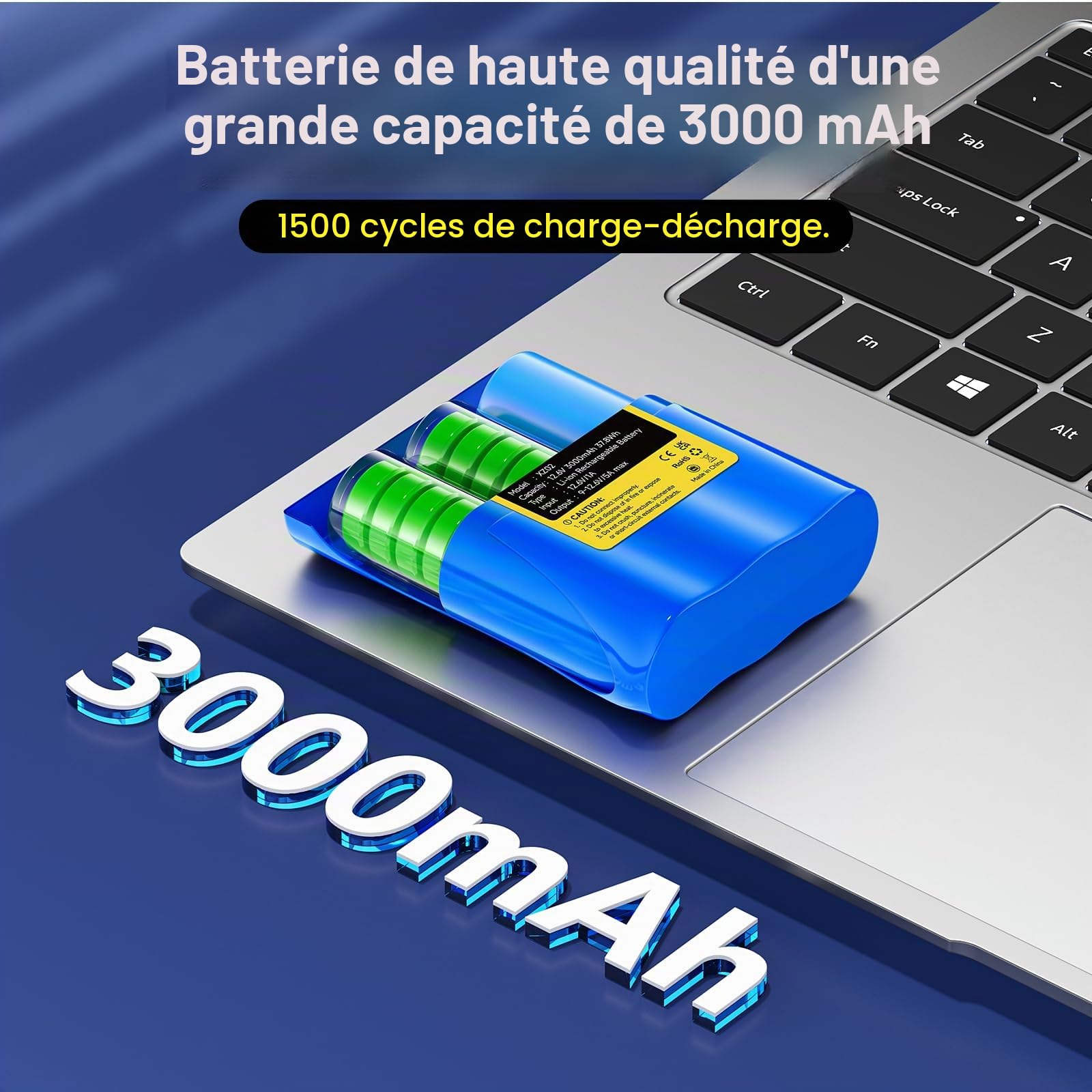 CITYORK 3000mAh 12.6V Batterie Rechargeable Lithium-ION pour Panneau de Chargement Solaire, caméras de vidéosurveillance, caméscopes, lecteurs MP3, Bandes LED et Plus Encore