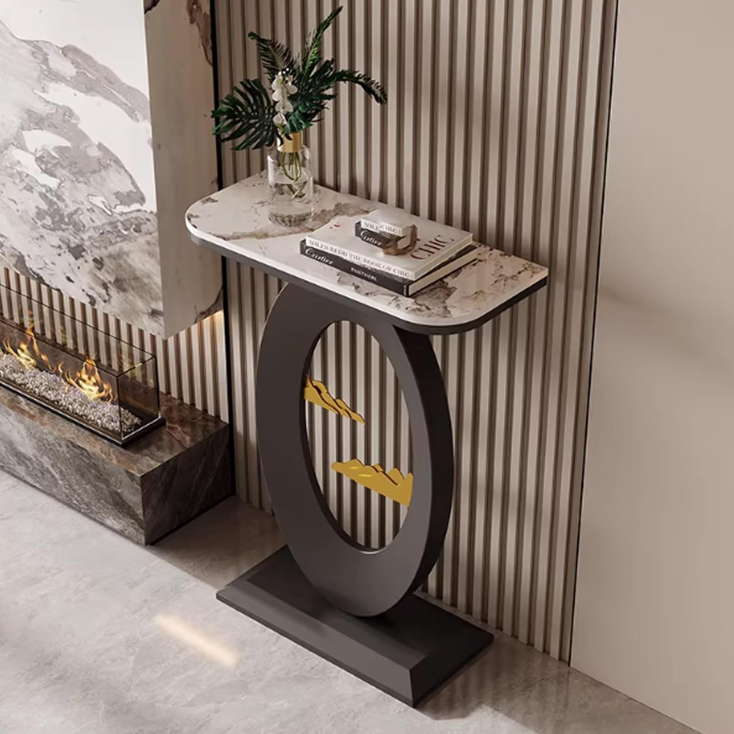 SIONDSTS Modern Marble Console Table with Metal Frame,Slim Entryway Accent Table,Small Narrow Sofa Table,Living Room End Table,for Hallway,Foyer,Entrance,Entryway,Black C,50cm