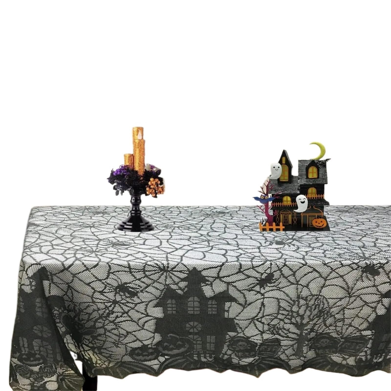FOAAXSG Tablecloth Lace Table Runner Black Spider Web Tablecloth, Fireplace Mantel Cover for Home Party Decoration Cloth(135x175cm)