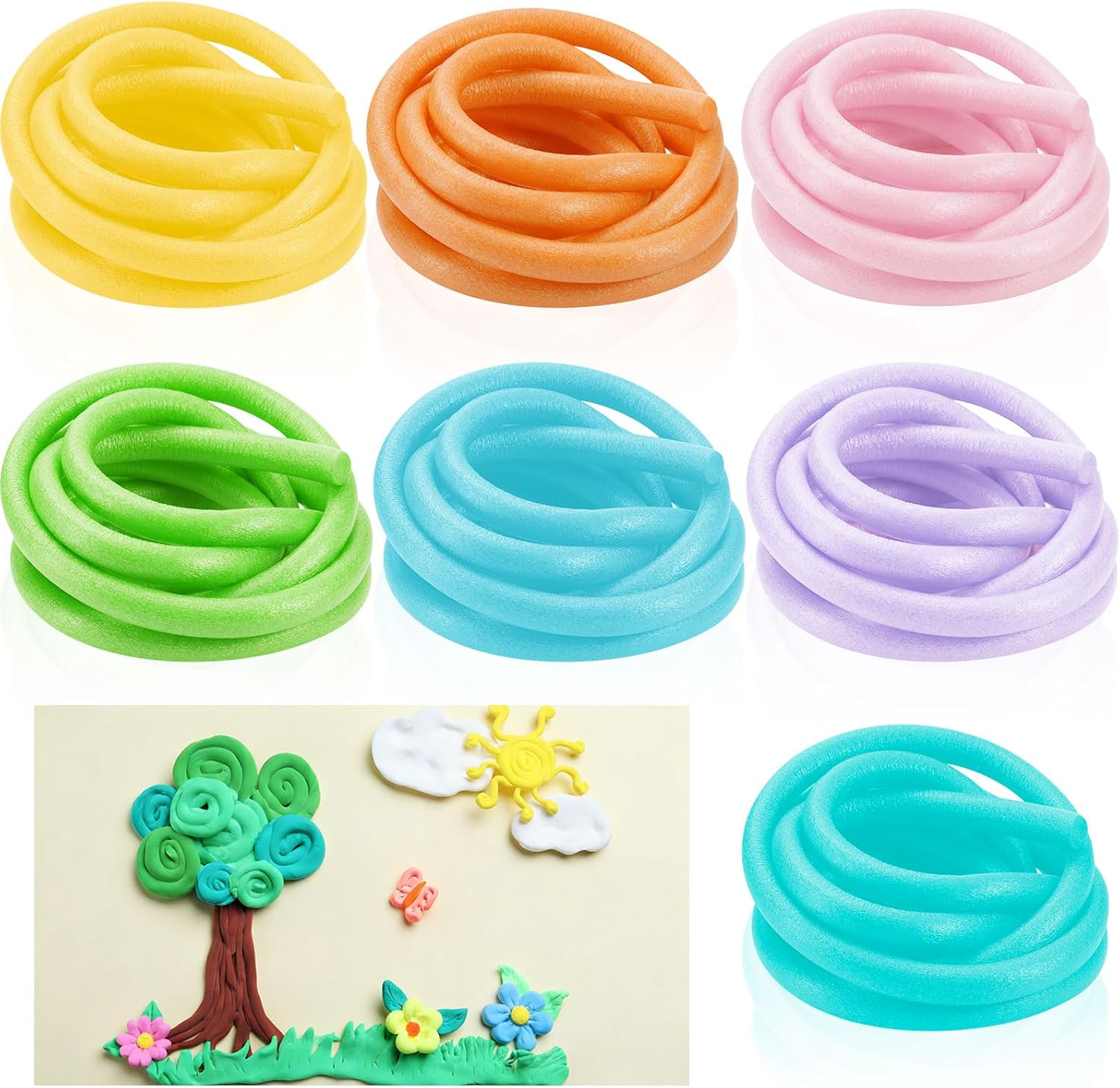 Frienda 7 Pcs Foam Noodles for Crafts 70 ft 5/8 Inch Multicolor Pool Tube Noodles Foam Versatile Pool Rod Rope Cylinder for Modeling, DIY Arts and Crafts Supplies (Macaron)
