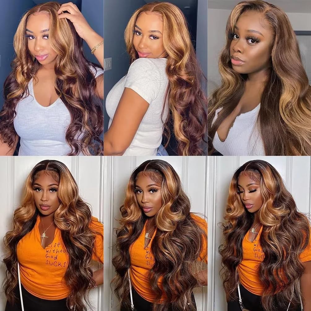 YISEA Ombre Highlight Bundles Body Wave Human Hair 12A Brazilian Hair Body Weave 4/27 Colored Brown to Blonde 100% Unprocessed Virgin Hair Wave Extensions for Women (18 20 22 24inch)