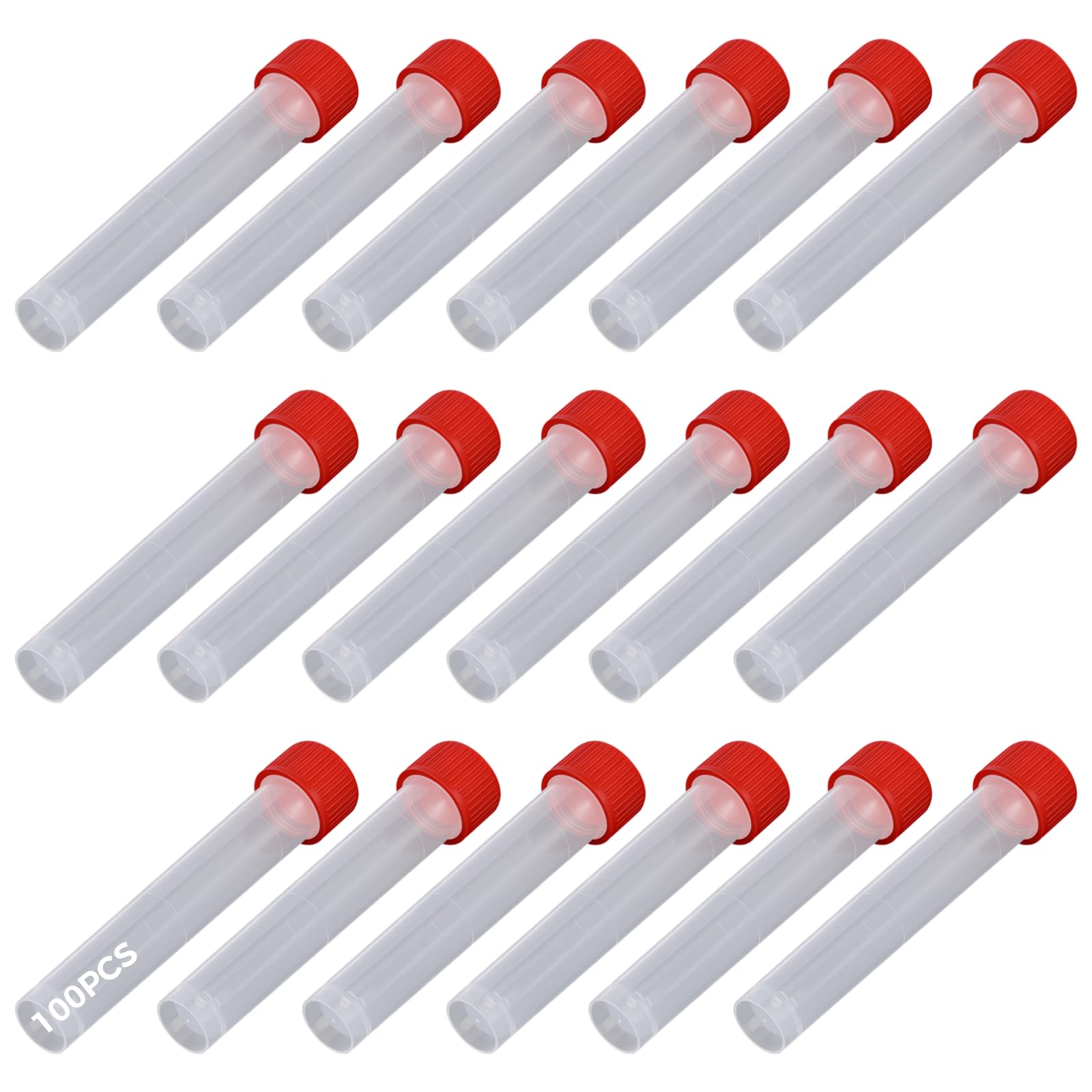 100 Stk. Kunststoff-Reagenzgläser mit Deckel, 0,3 fl oz, 10 ml, transparente Probenbehälter, Schraubverschluss, geeignet für Flüssigkeiten, Feststoffe und Pulver