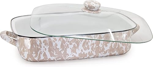 Miniatura 2 de Golden Rabbit Esmalte - Patrón de remolino gris pardo - Sartén para asar de 10.5 cuartos de galón