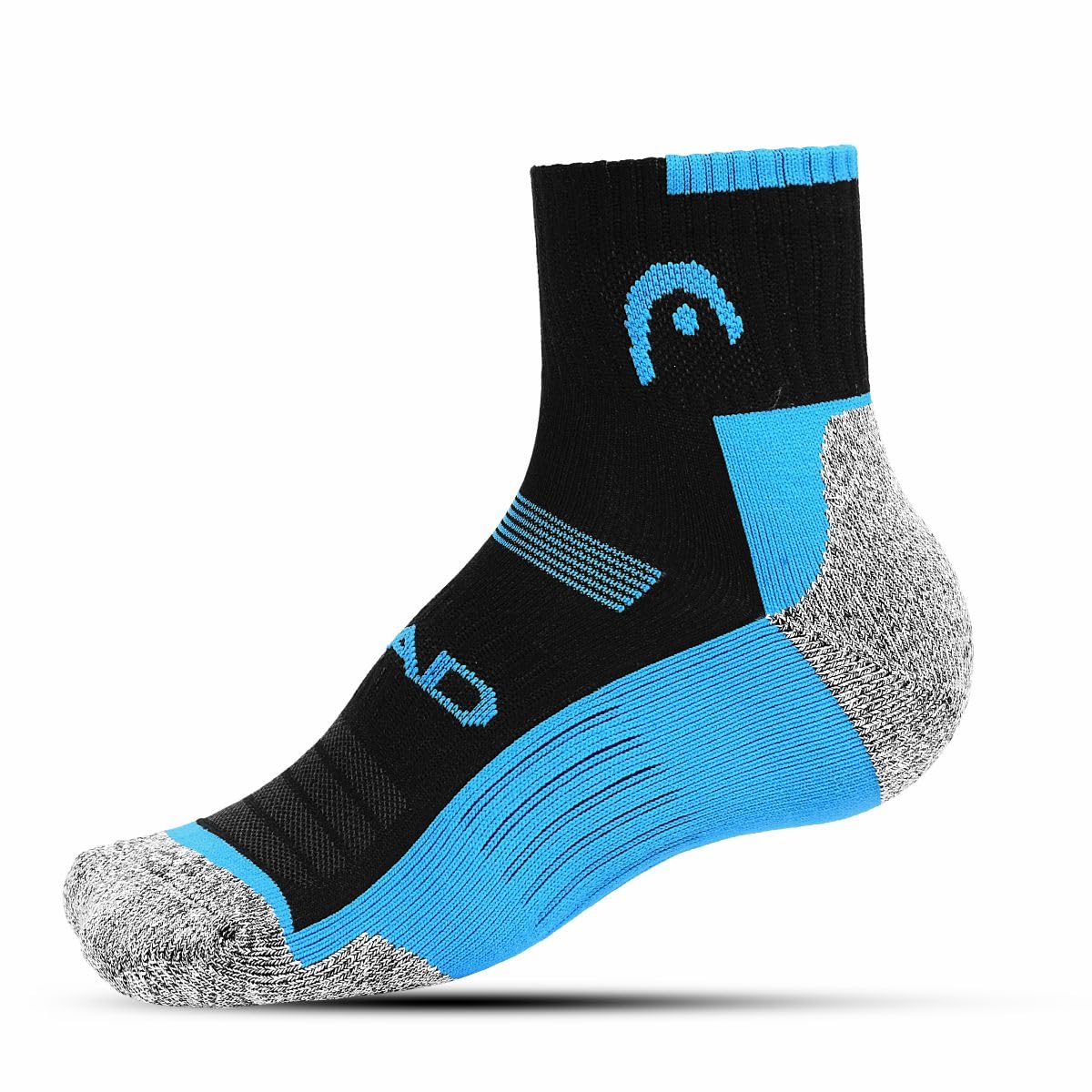HSK-85 Unisex Ankle Socks | Sweat-Wicking | Ideal for Tennis, Gym, Running, Casual Wear | Arch Support | Material: Cotton-Polypropylene-Polyamide | Size: M | Color: Black-Blue Sky-image-33