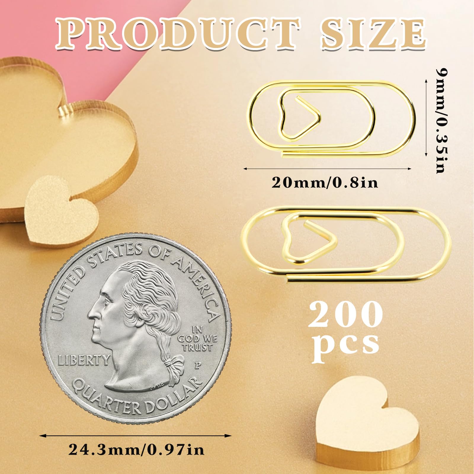 LXUEJIE 150 stuks paperclips hart goud, metalen papieren clips