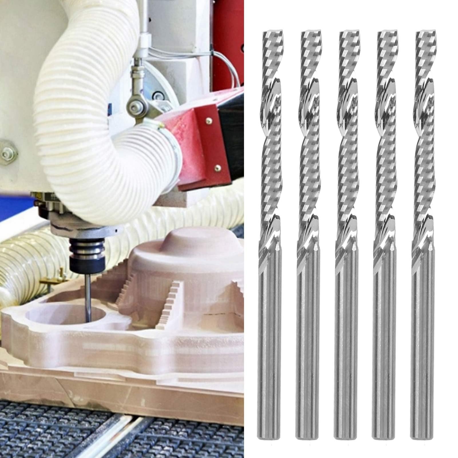 5 pezzi fresa a spirale in acciaio al tungsteno per intaglio del legno, gambo da 3,175 mm, utensile da taglio ad alta velocità per la lavorazione del legno, usura durevole