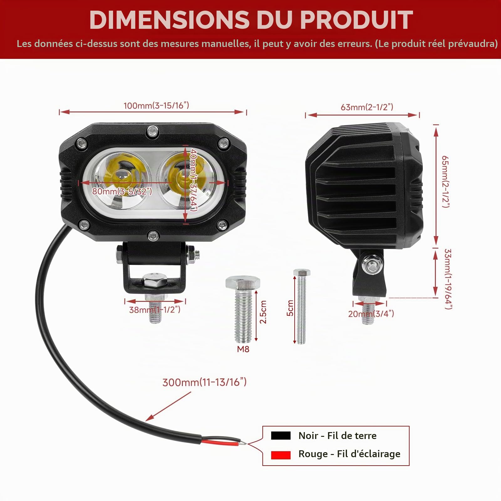 DREAMIZER LED Phare de Travail 4 Pouces 48W 8000LM Feux Additionnels Longue Portée Phares Antibrouillard LED Puissants Compatible avec UTV/Bâteau/Caravane/Moto/Voiture/4x4/SUV/Camion/Tracteur