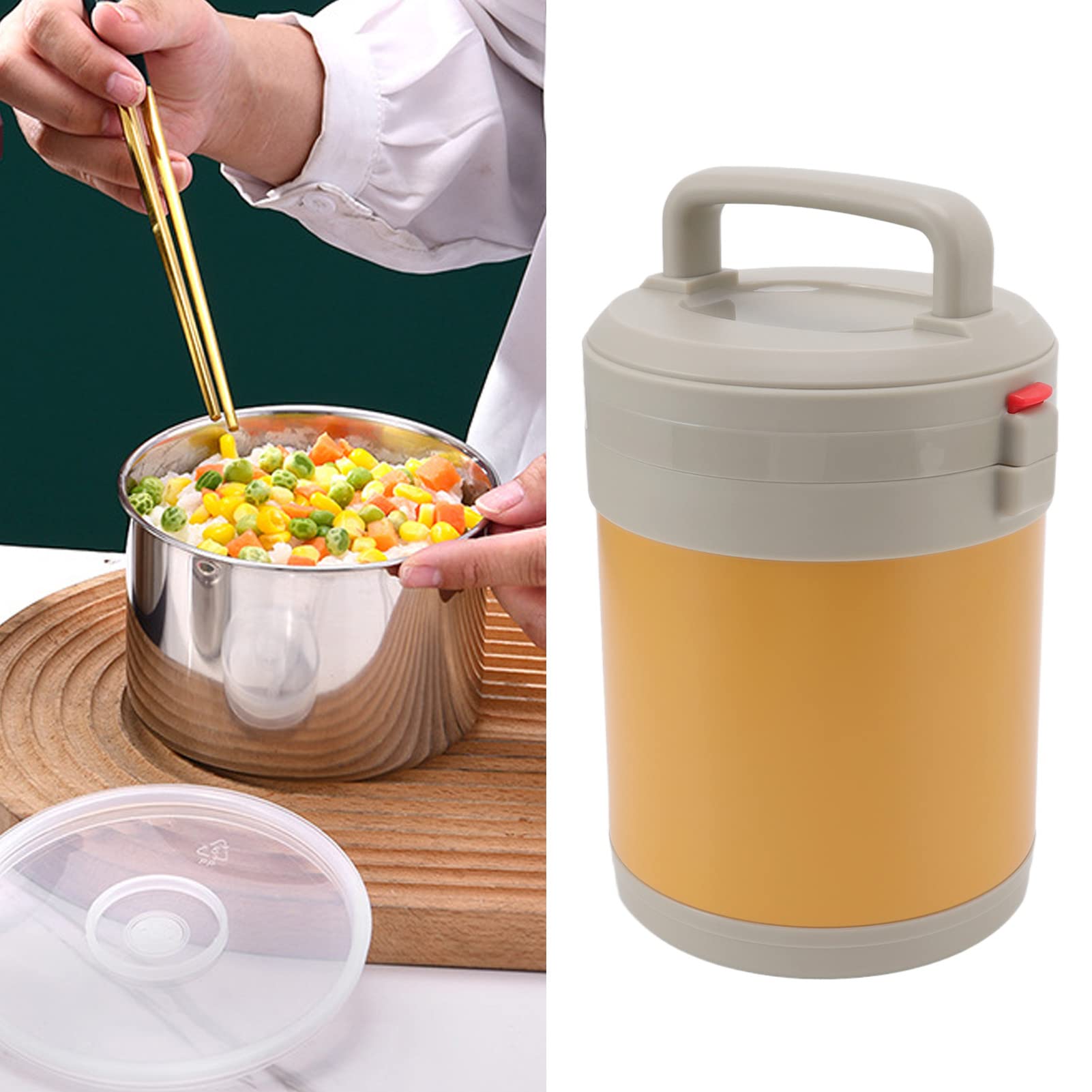 1,6 l Lebensmittel-Thermobehälter aus Edelstahl 304, dreilagig, tragbar, isoliert, für das Mittagessen von Studenten (Wachsgelb)
